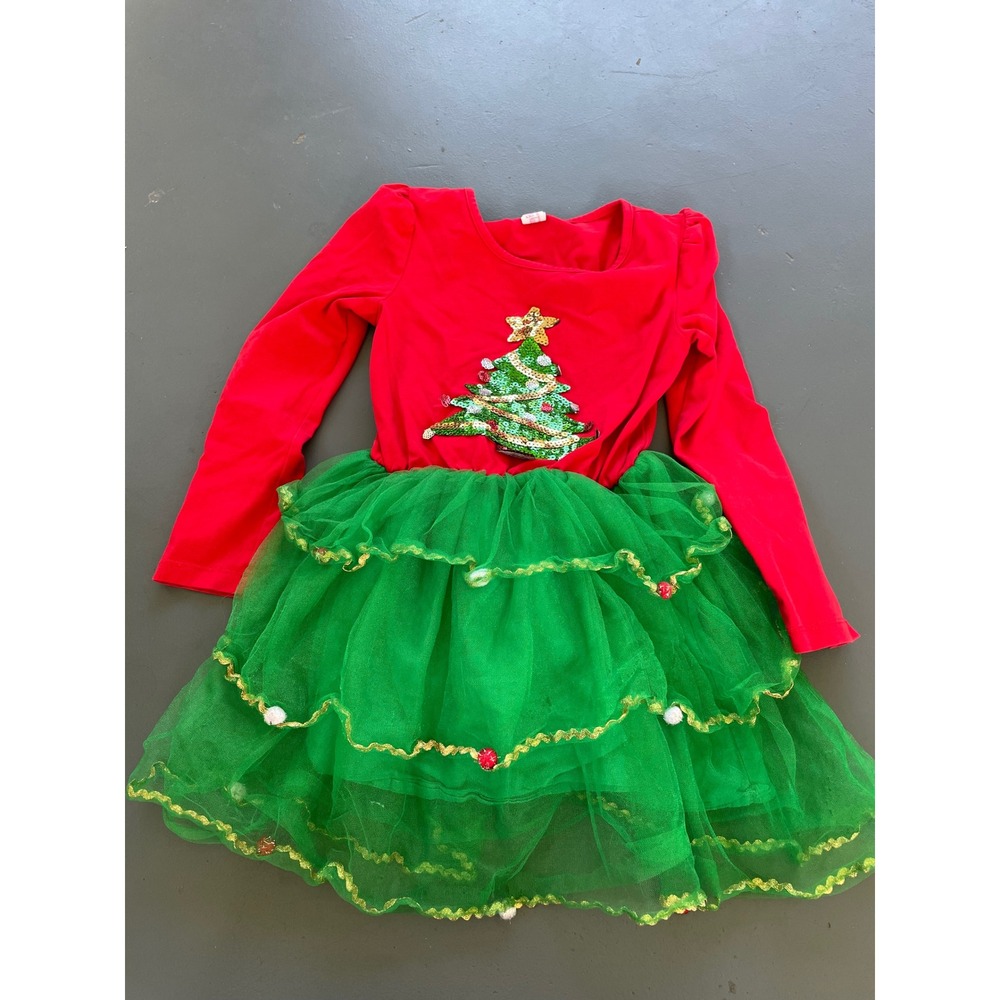Sunny Fashion Girls Christmas Tree Tutu Dress Red Green Sequin Size 7